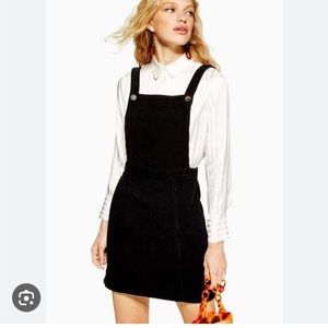 TOPSHOP pinafore corduroy black dress/ size: 8 TALL